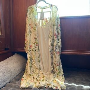H&M Floral Long Sleeve Dress - Cream and Green